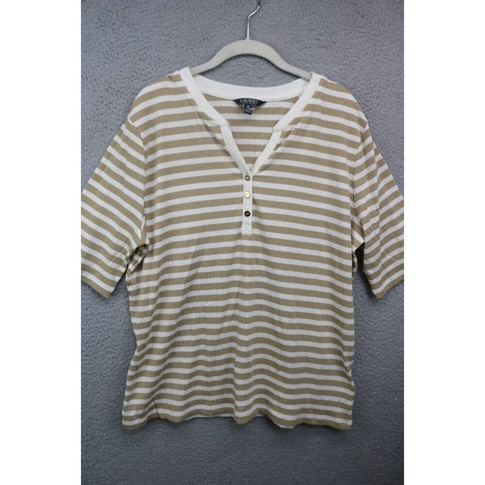 Lauren Ralph Lauren Black Label Short Sleeve Henley Top-Striped-2X-New w/Tags